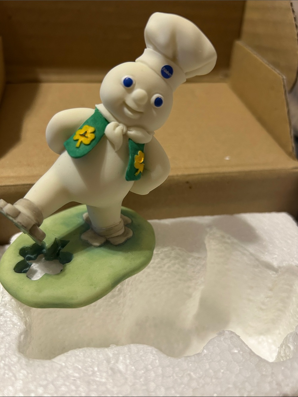 Pillsbury 1997 St. Patrick Doughboy Figurine with Green Vest and Blue Eyes
